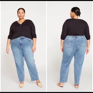 Universal Standard Shania High Rise Distressed Straight Jeans Light Indigo Sz 18